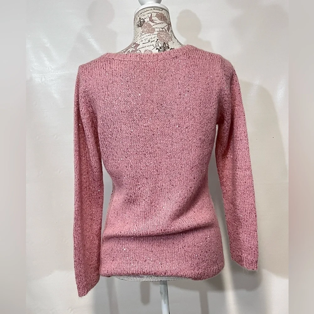 🛍️Pink sequin V-neck knit sweater from JOE FRESH Size S. - Picture 8 of 13